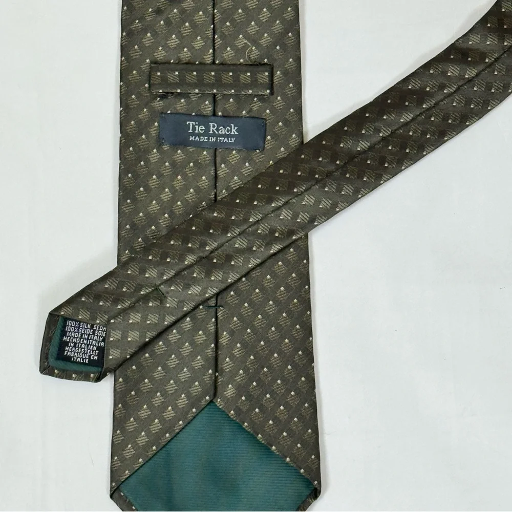 Tie Rack Men’s Necktie Green Jacquard Geometric Patterned 100% Silk Tie